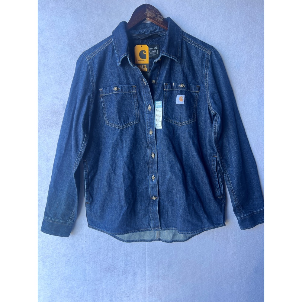 Carhartt Womens Relaxed Fit Denim Shirt Jacket Blue Rugged Flex Small 4-6
